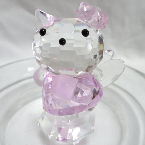 Winged HELLO KITTY Fairy Faceted Crystal Glass Art Figurine Pink Dress Cute Eyes - Picture 5 of 10